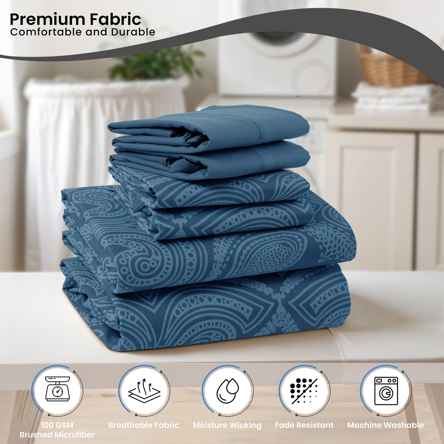 Luxury 4-Piece Bed Sheet Set .Soft Breathable Bedding Collection