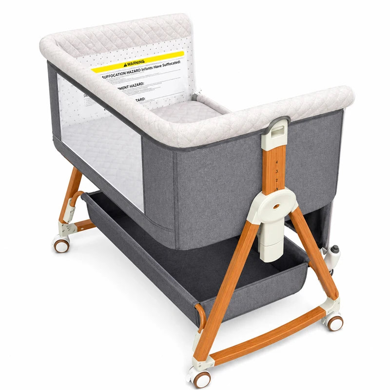3-in-1 Baby Bedside Sleeper Bassinet with Storage Basket, Adjustable Newborn Co-Sleeper Crib
