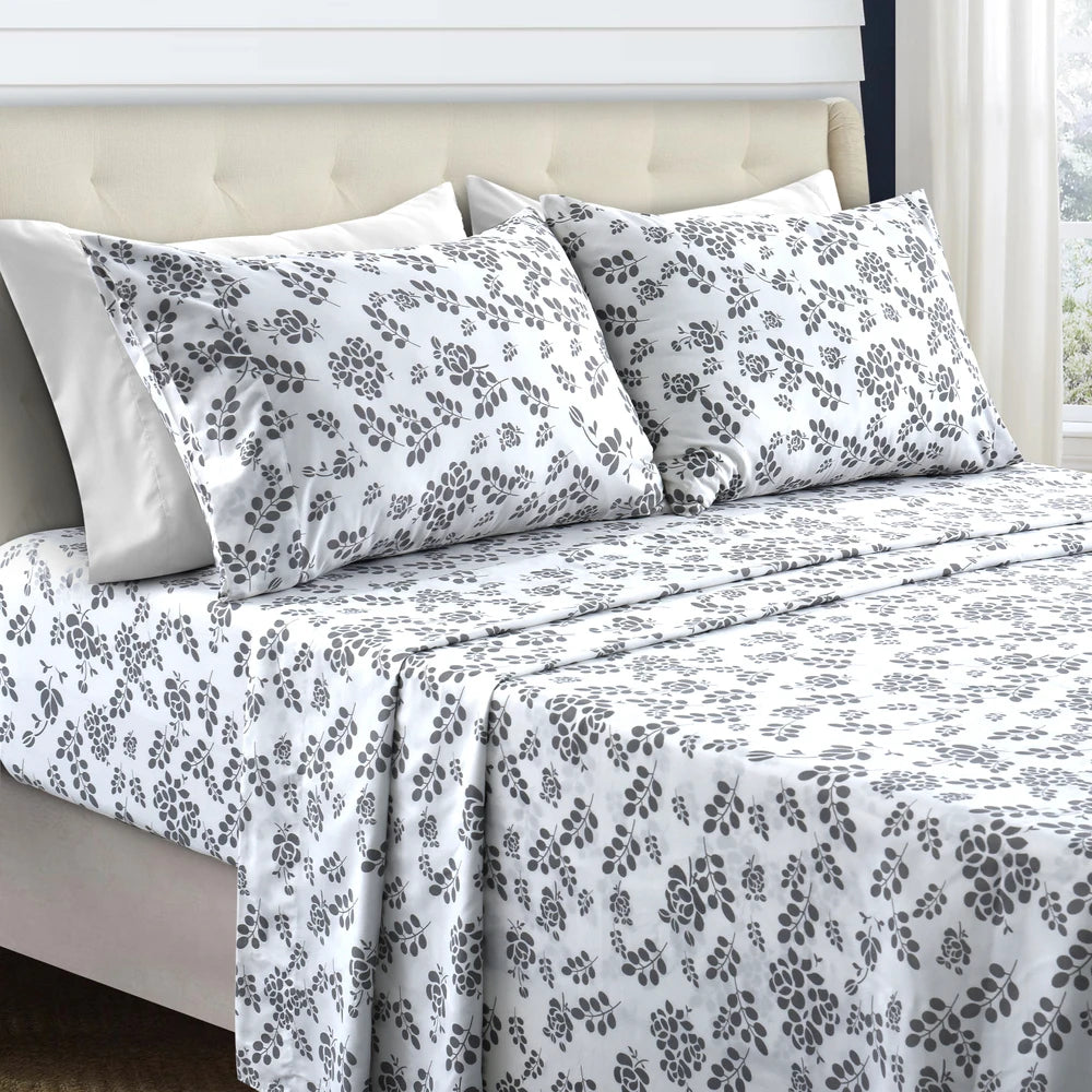 Luxury Floral Microfiber Sheet Set.Ultra-Soft 3-Piece Bedding Collection