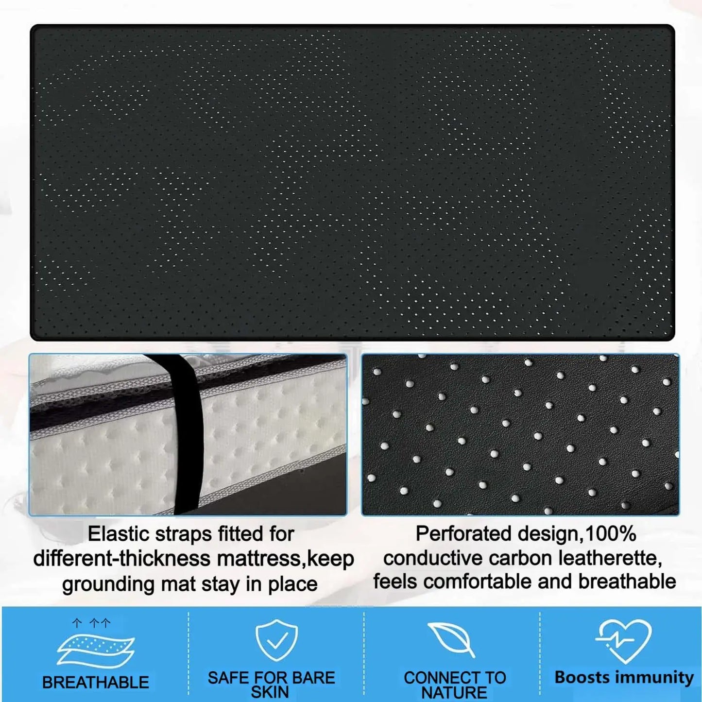 Grounding Sheet Combo, Grounding Mat, Perforated Design 100% Conductive Carbon Faux Leather Grounding Mat.