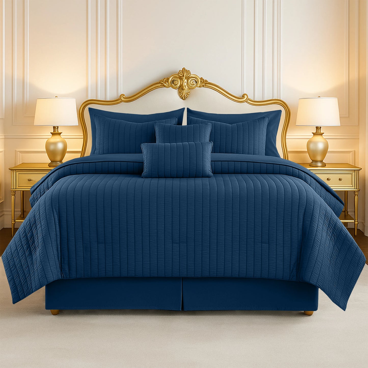 Luxury 10-Piece Comforter Bedding Set .Soft Seersucker Bed in a Bag Collection