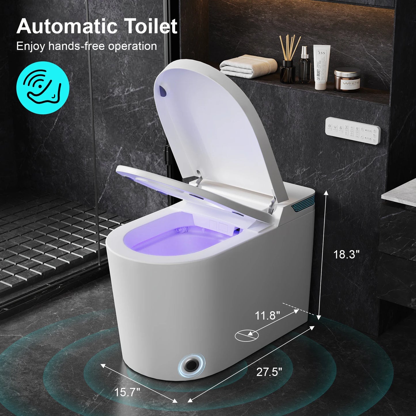 Smart One-Piece Toilet with Built-In Bidet, Auto Flush & Heated Seat .Modern Luxury Bathroom Upgrade