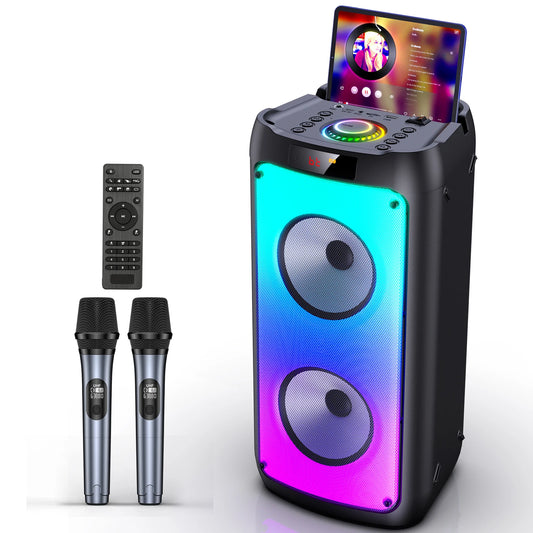 Portable Wireless Bluetooth Karaoke Speaker with 2 Microphones, RGB Lights & Deep Bass Sound System
