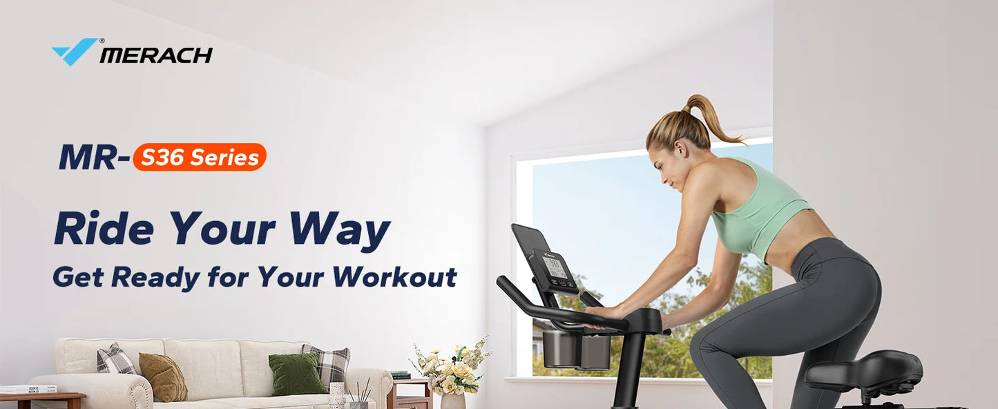 MERACH Exercise Bike S36 for Home Magnetic Indoor Cycling with Self-developed APP 330lbs Capacity & Comfortable Seat Cushion