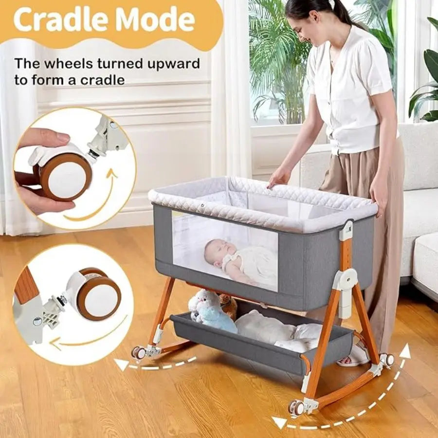 3-in-1 Baby Bassinet Bedside Sleeper Portable Crib with Adjustable Height
