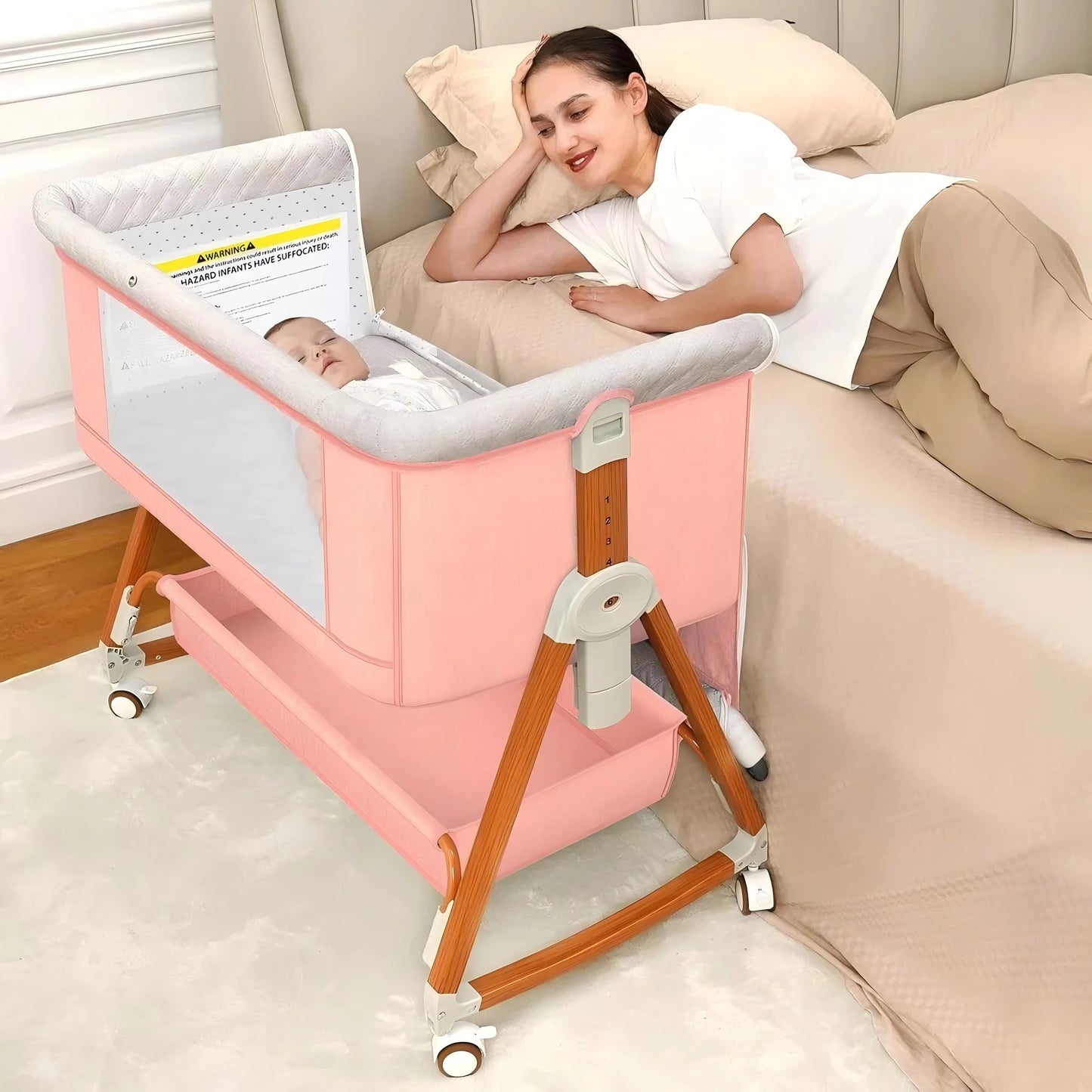 3-in-1 Baby Bassinet Bedside Sleeper Portable Crib with Adjustable Height