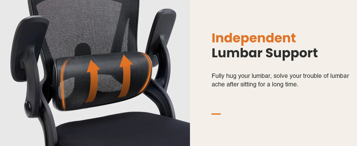 JHK Ergonomic Mesh Office Chair with Adjustable Lumbar Support, High Back, 120° Recline, Flip-Up Armrests & Headrest