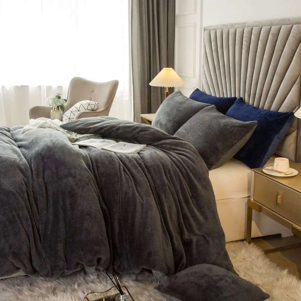 2/3pcs Velvet Shaggy Duvet Cover Set Ultra Soft Fluffy Duvet Cover Bedding Set