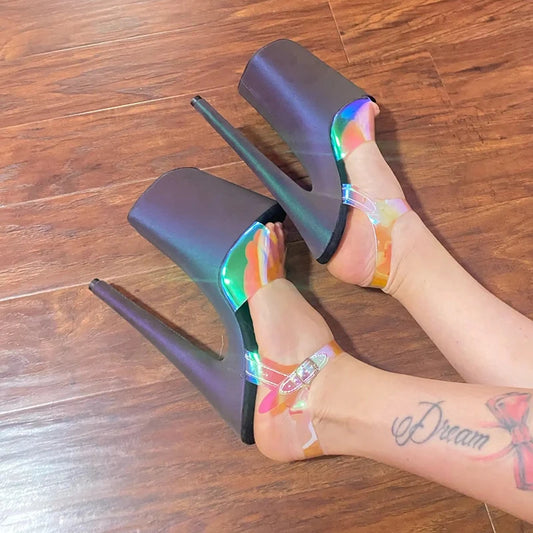 Women’s Rainbow Platform Stiletto High Heel Sandals – Open Toe Ankle Strap Party Shoes