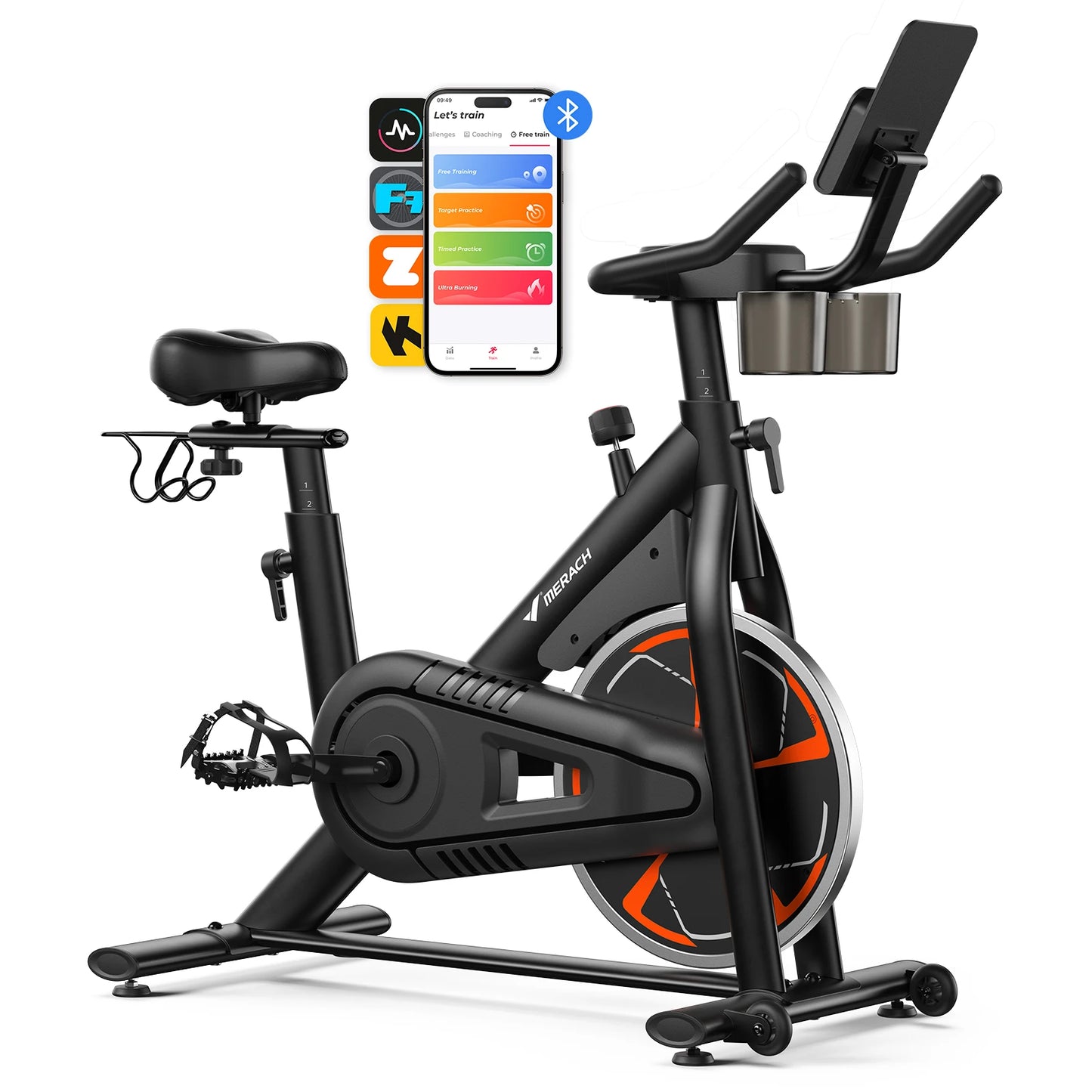 MERACH Exercise Bike S36 for Home Magnetic Indoor Cycling with Self-developed APP 330lbs Capacity & Comfortable Seat Cushion