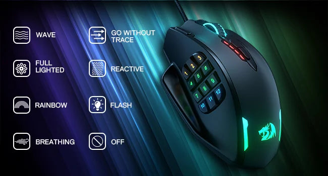 Redragon Wireless RGB Gaming Mouse with Programmable Buttons, Ergonomic Optical Mouse, Adjustable DPI for PC & Laptop