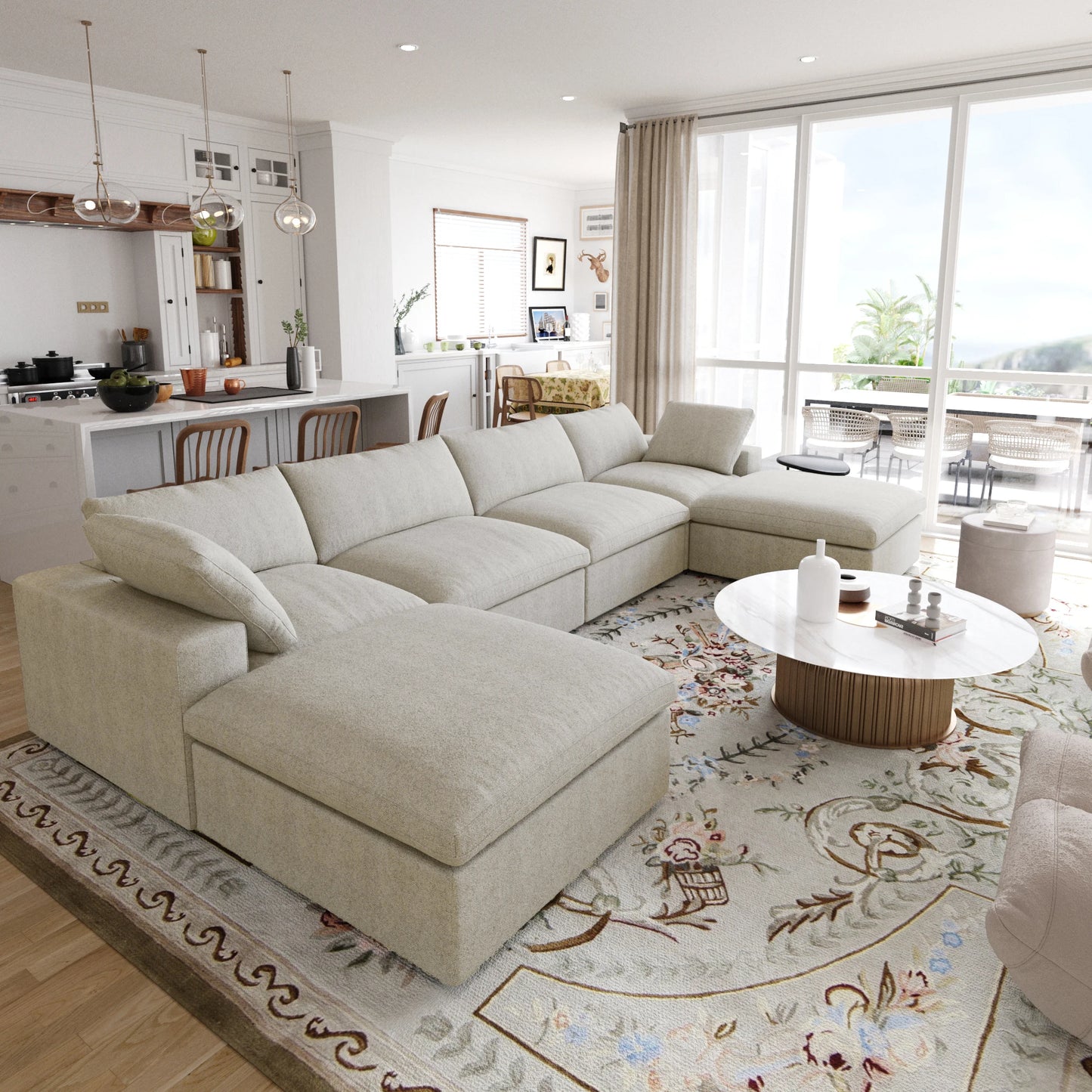 Modular Convertible Cloud Couch 6-Seats U-Shaped Couches Comfy Down Filled Sectional Sofa With Ottomans Removable Cushion Covers