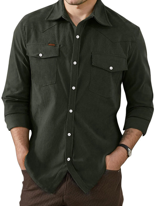 Men's Corduroy Shirts Coat Button Down Trucker Jacket Shirt Casual Long Sleeves Shacket For Men With Chest Pocket