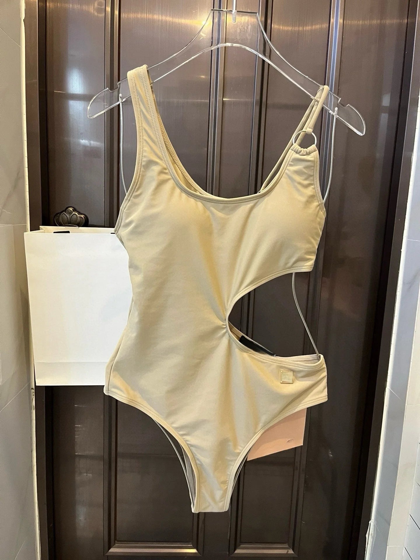 Elegant Double-Strap Cutout One-Piece Swimsuit. Hollow-Out Women’s Swimwear
