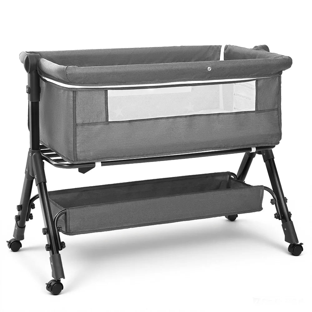 3-in-1 Portable Baby Bassinet & Bedside Sleeper with Storage Shelf and Wheels