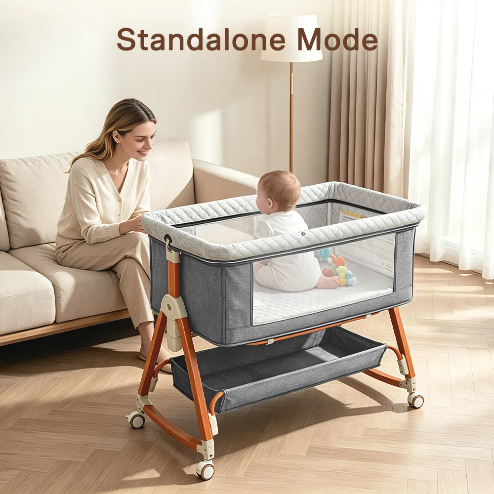 3-in-1 Baby Bedside Sleeper Bassinet with Storage Basket, Adjustable Newborn Co-Sleeper Crib