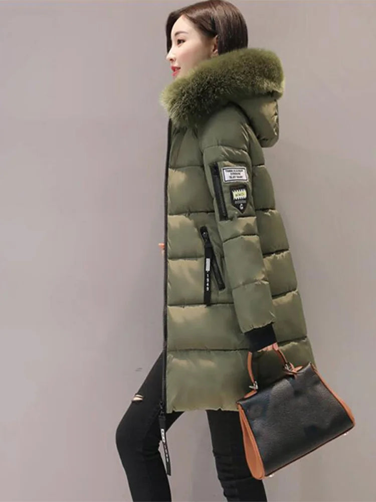 Women's Hooded Winter Parka Coat – Faux Fur Trim Long Padded Jacket