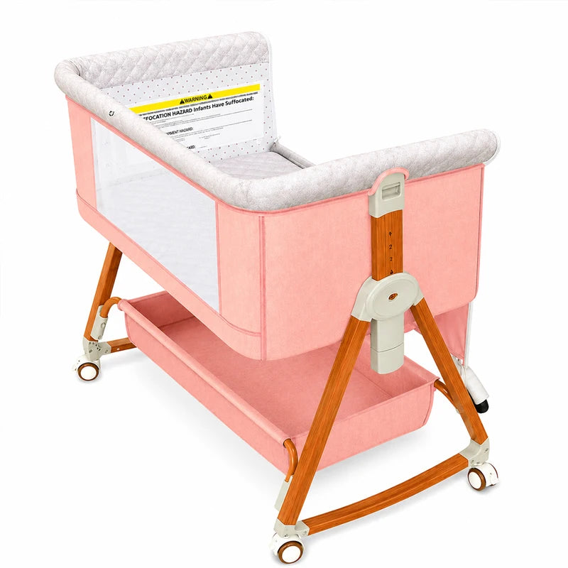 3-in-1 Baby Bedside Sleeper Bassinet with Storage Basket, Adjustable Newborn Co-Sleeper Crib
