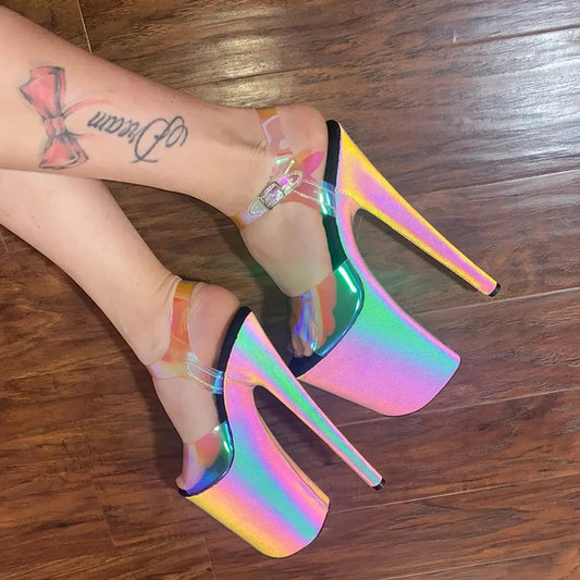 Women’s Rainbow Platform Stiletto High Heel Sandals with Ankle Strap