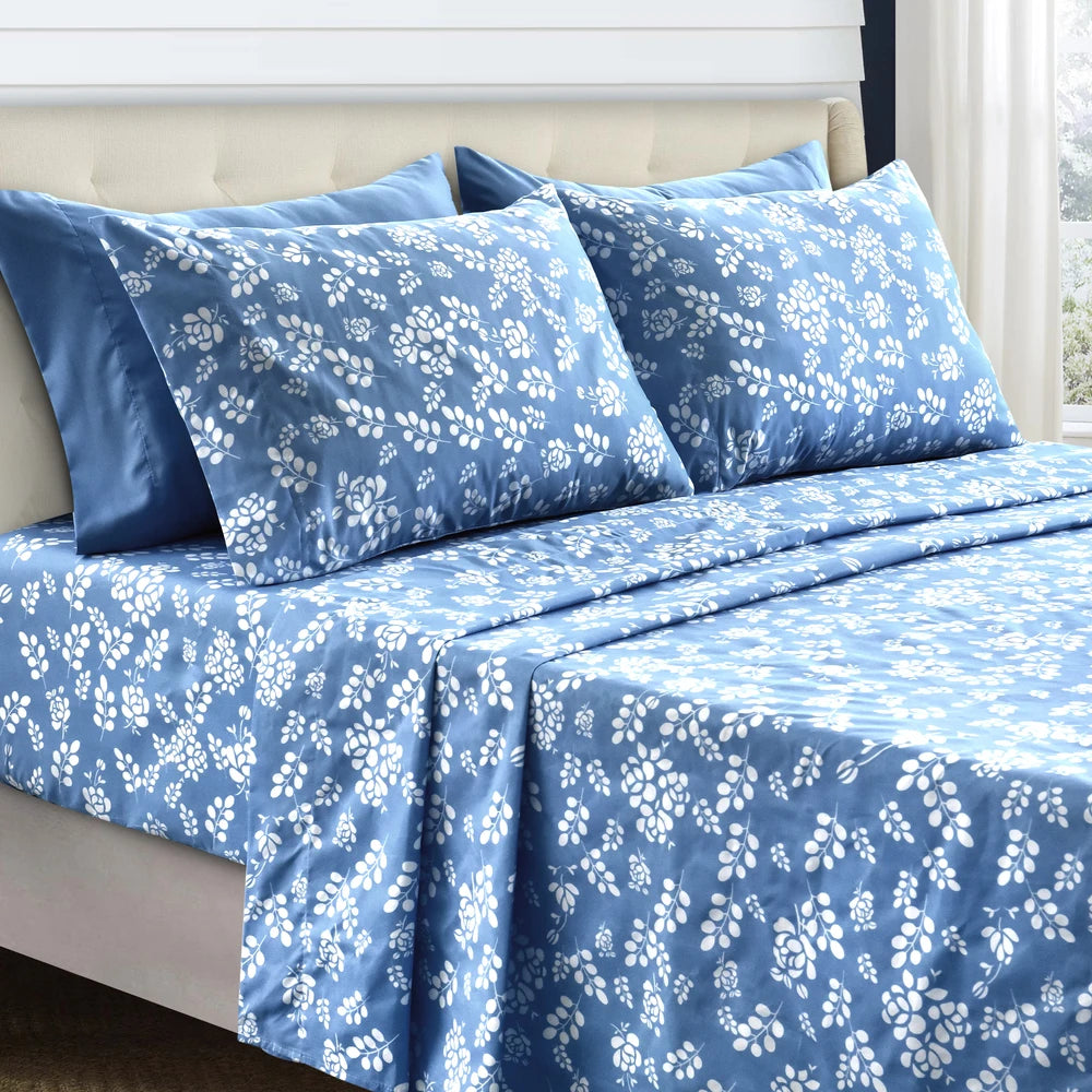 Luxury Floral Microfiber Sheet Set.Ultra-Soft 3-Piece Bedding Collection