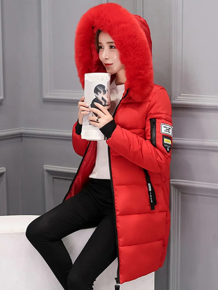 Women's Hooded Winter Parka Coat – Faux Fur Trim Long Padded Jacket