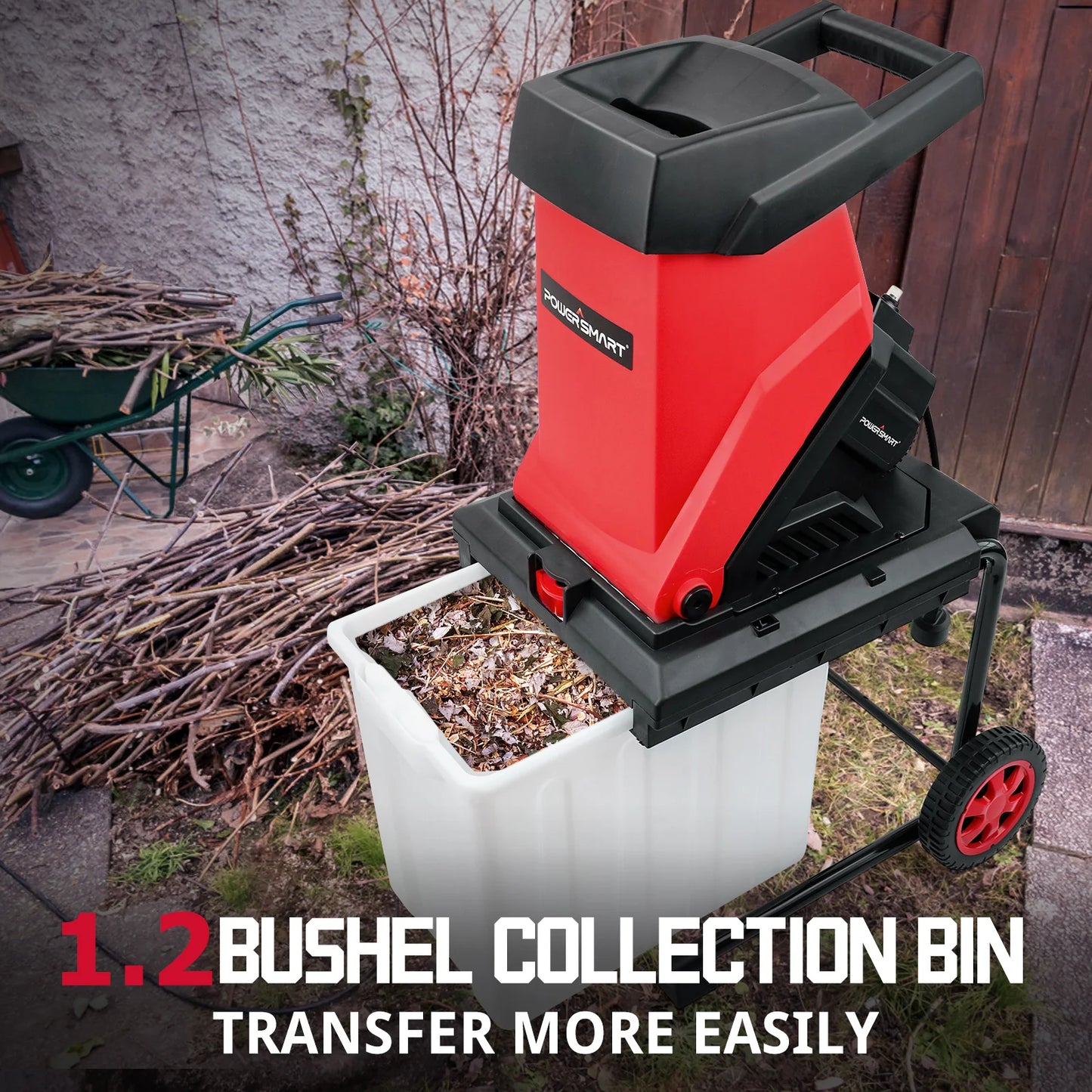 15-Amp Electric Wood Chipper & Leaf Mulcher with Collection Bag