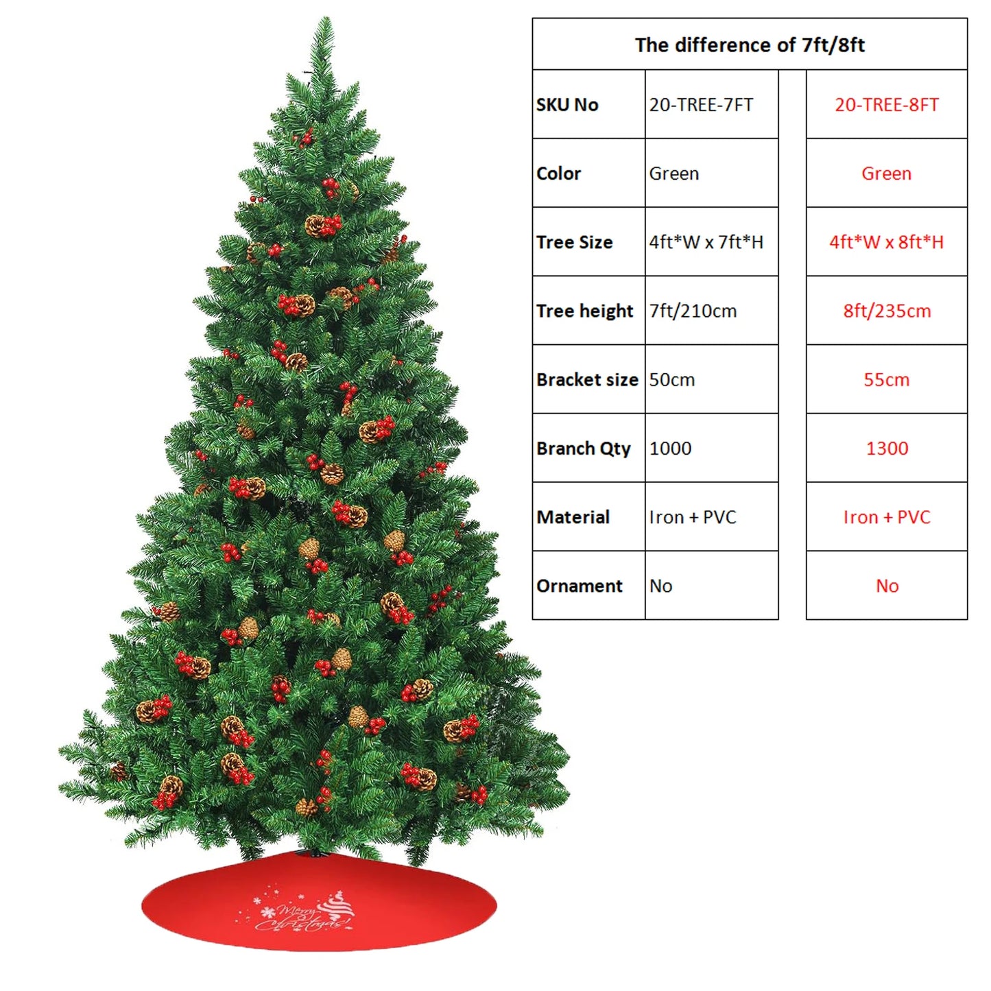 Classic Pine Tree 7 Ft 8 Ft Pre Artificial Christmas Tree PVC
