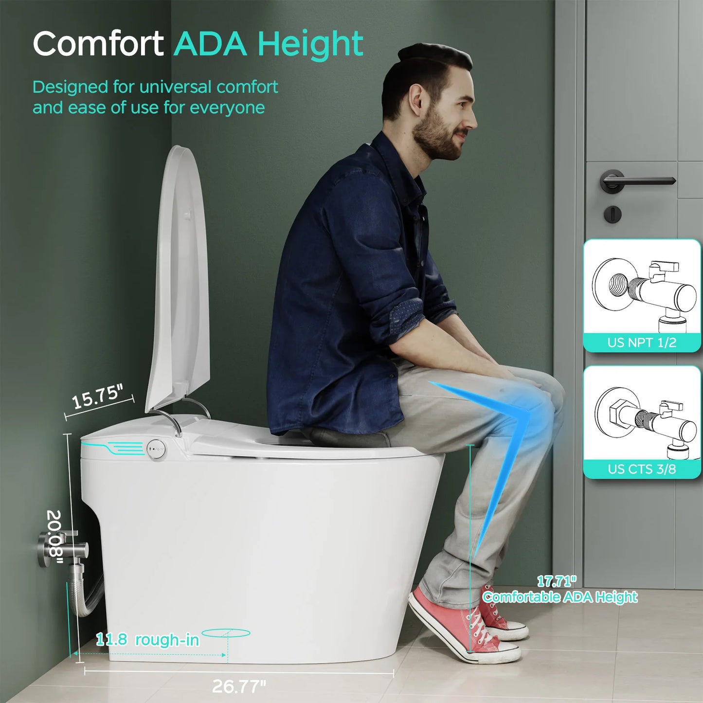 Smart Toilet with Bidet Built In, AUTO Deodorization, ADA Height 17.7", One Piece Heated Toilet with Foam Shield, Voice Control