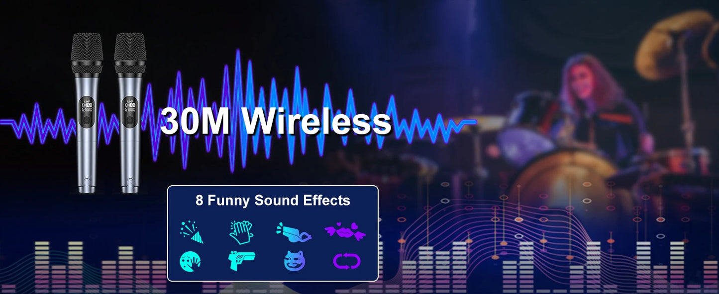 Portable Wireless Bluetooth Karaoke Speaker with 2 Microphones, RGB Lights & Deep Bass Sound System