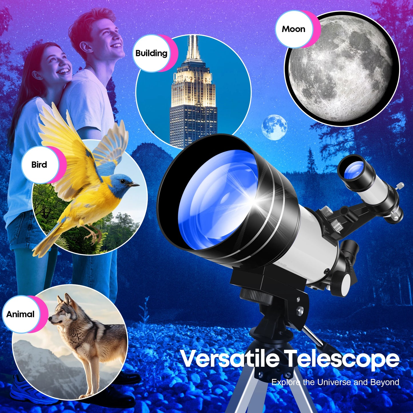 150X70mm Astronomical Telescope for Adults & Beginners .Portable Refractor Telescope with Tripod  Description:
