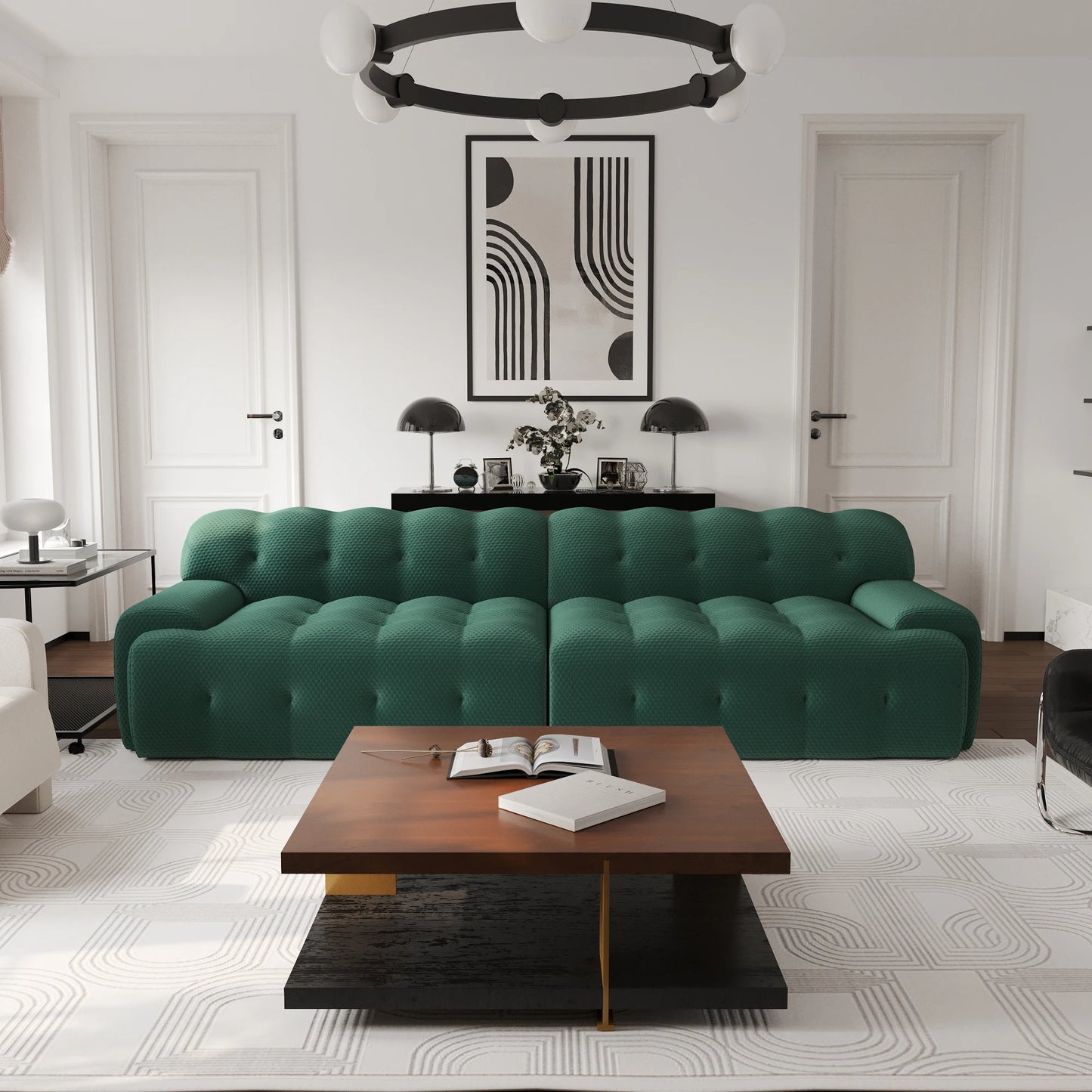 Comfy Cloud 102.4inch Oversized Modular Sectional Sofa 3D Mesh Fabric Curved Loveseat for Living Room - No Assembly Required