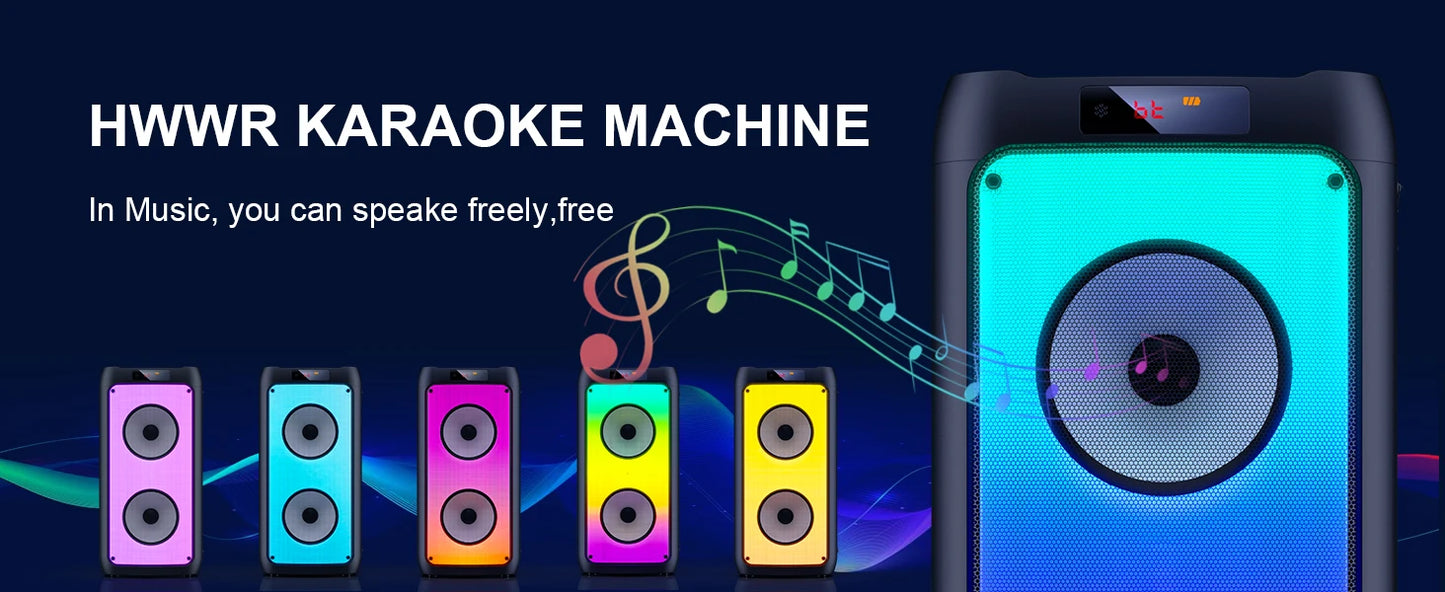 Portable Wireless Bluetooth Karaoke Speaker with 2 Microphones, RGB Lights & Deep Bass Sound System
