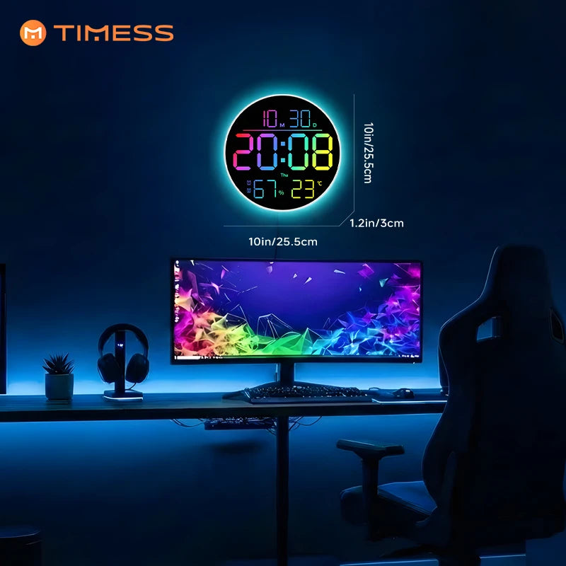 10 Inch RGB LED Digital Wall Clock with Remote Control