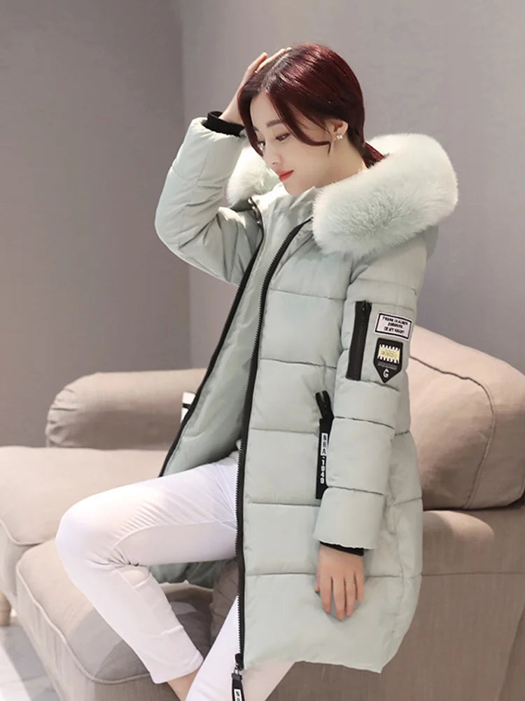 Women's Hooded Winter Parka Coat – Faux Fur Trim Long Padded Jacket