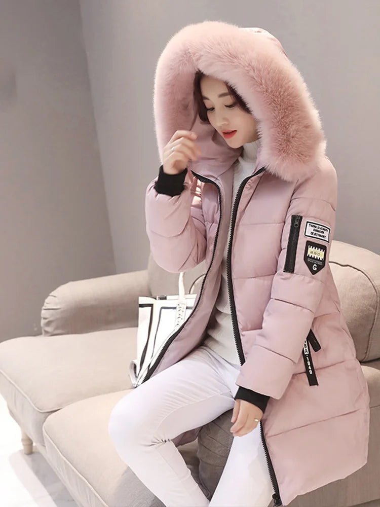 Women's Hooded Winter Parka Coat – Faux Fur Trim Long Padded Jacket