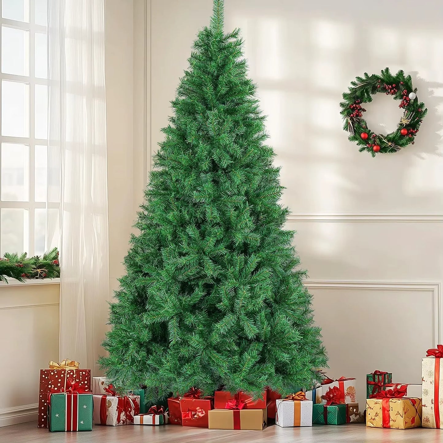 6FT Pop-Up Artificial Christmas Tree .PVC Mixed Branch Holiday Tree with Iron Stand