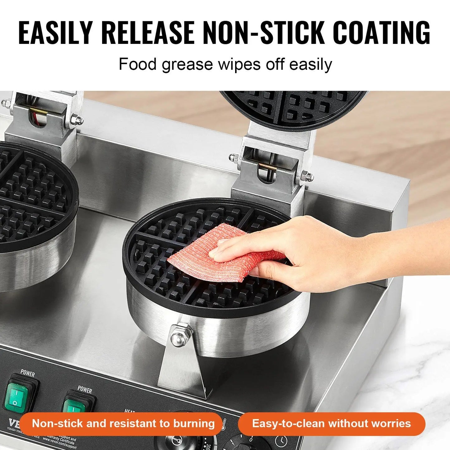 Commercial Waffle Maker Double Head Waffle Iron Machine 110V 2460W Nonstick Muffins Baking Machine, Adjustable Temperature