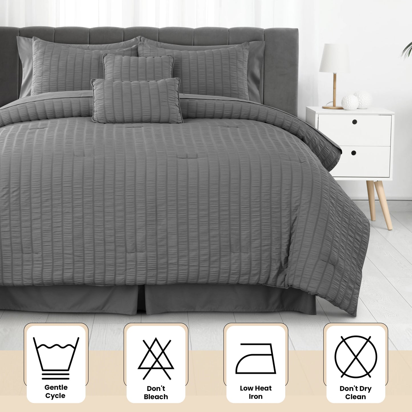 Luxury 10-Piece Comforter Bedding Set .Soft Seersucker Bed in a Bag Collection
