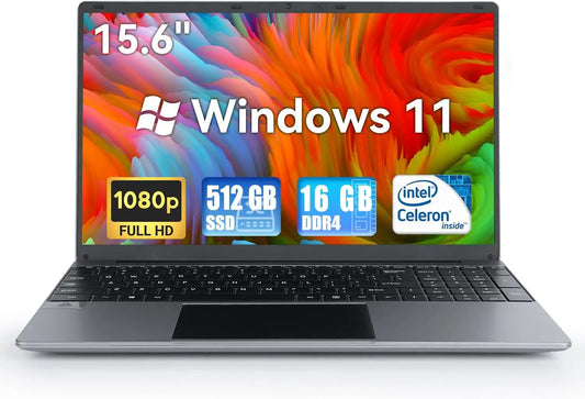 15.6 Inch Laptop Windows 11 Notebook 16G RAM 512GB SSD Quad-Core Intel Celeron N5095 Processors 1080P IPS FHD Laptop Computer