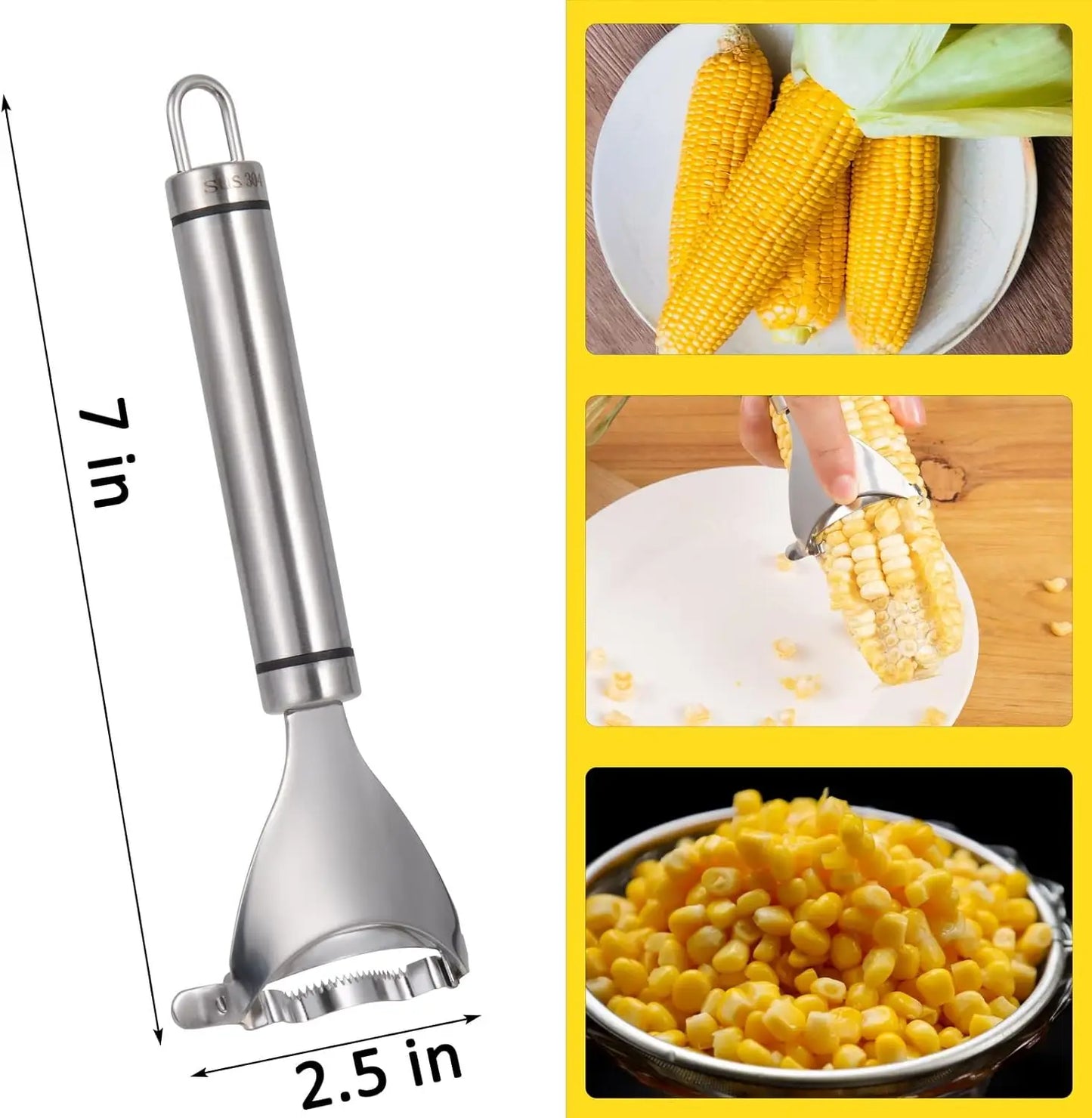 Stainless Steel Corn Peeler & Stripper Tool. Quick Kernel Remover (Easy Kitchen Tool)