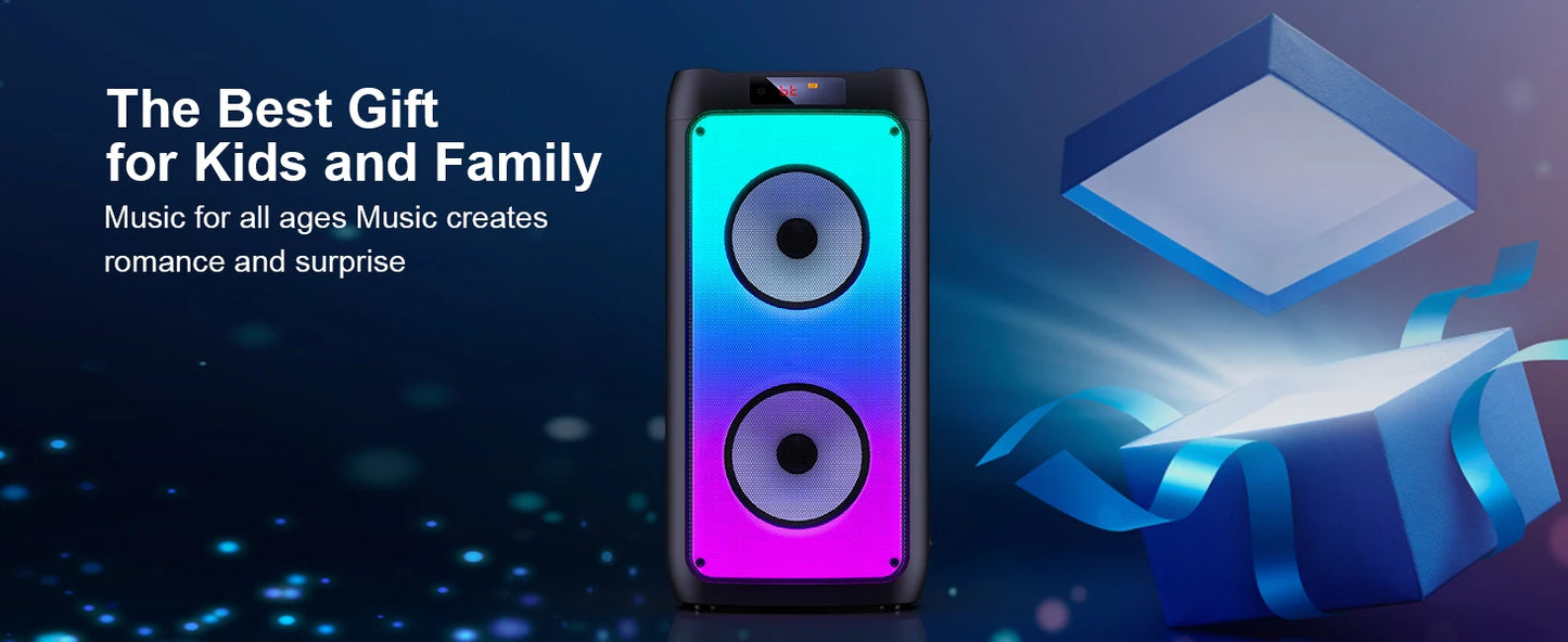 Portable Wireless Bluetooth Karaoke Speaker with 2 Microphones, RGB Lights & Deep Bass Sound System
