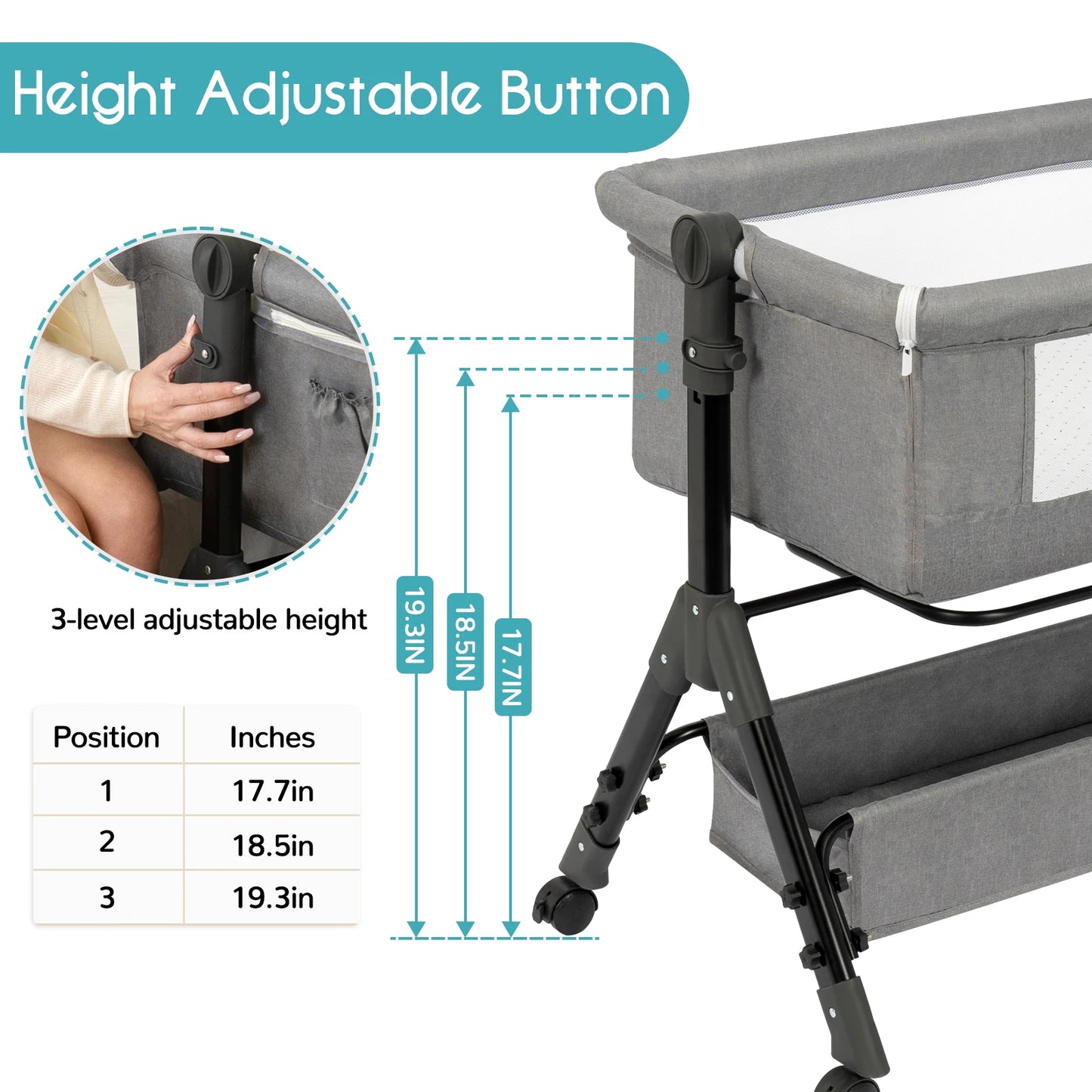 3-in-1 Baby Bassinet Bedside Sleeper with Adjustable Height & Portable Design