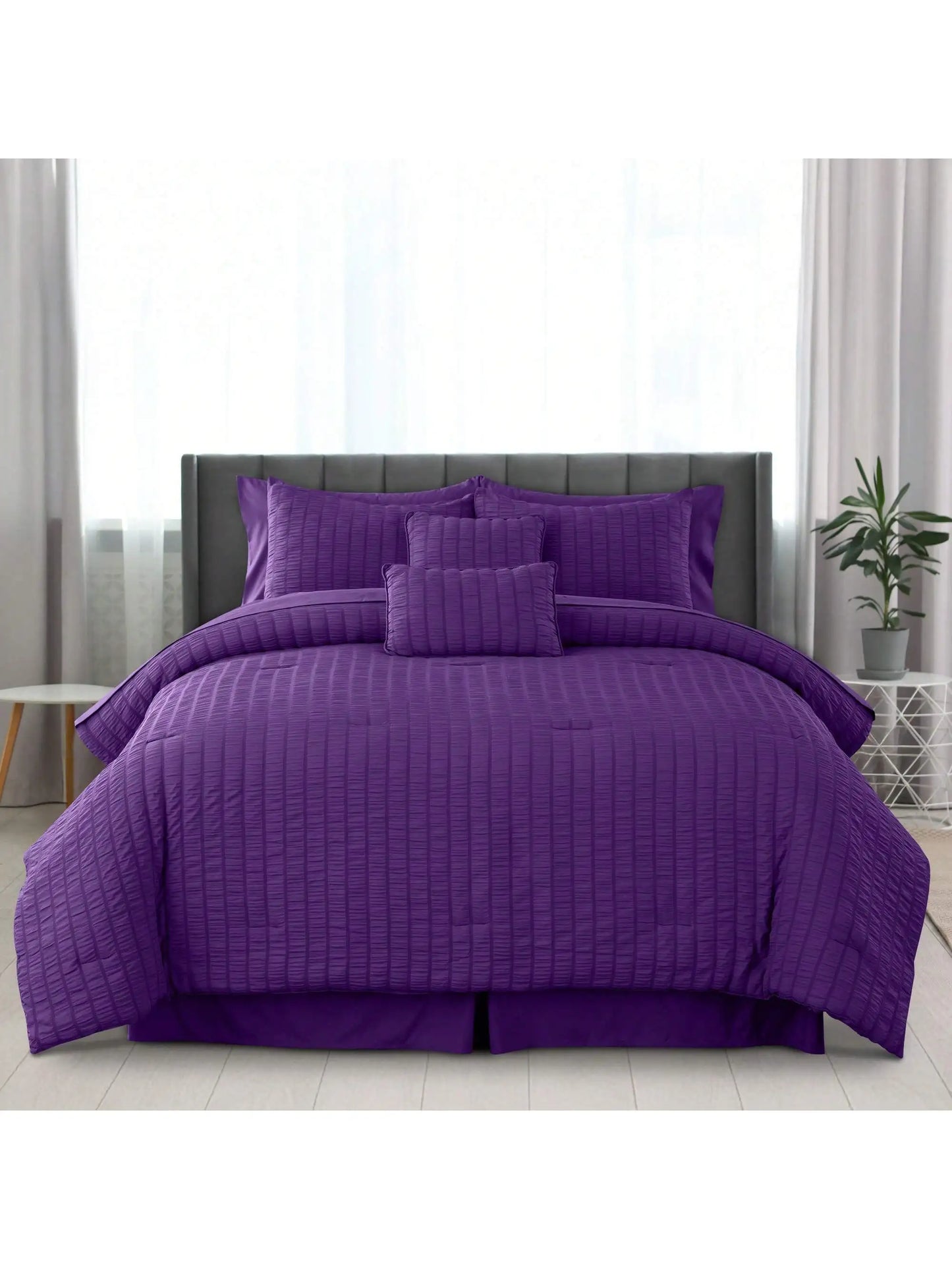 Luxury 10-Piece Comforter Bedding Set .Soft Seersucker Bed in a Bag Collection