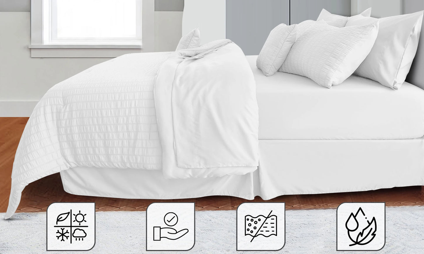 Luxury 10-Piece Comforter Bedding Set .Soft Seersucker Bed in a Bag Collection