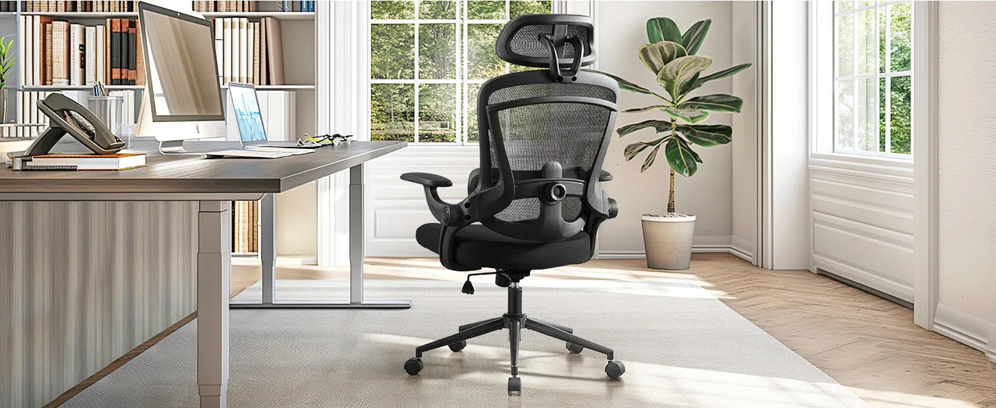 JHK Ergonomic Mesh Office Chair with Adjustable Lumbar Support, High Back, 120° Recline, Flip-Up Armrests & Headrest