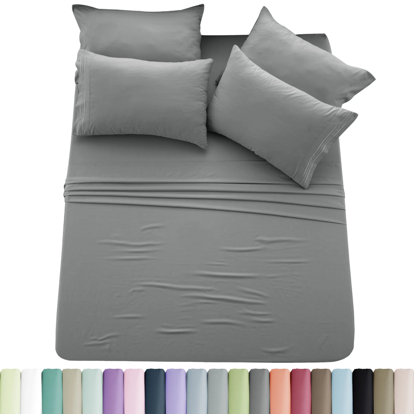Luxury 6 Piece Microfiber Bed Sheet Set . Ultra Soft Deep Pocket Bedding Collection