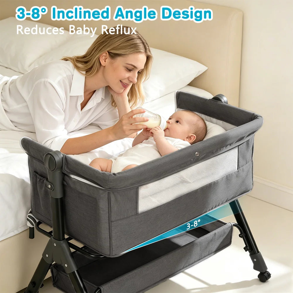 3-in-1 Portable Baby Bassinet & Bedside Sleeper with Storage Shelf and Wheels