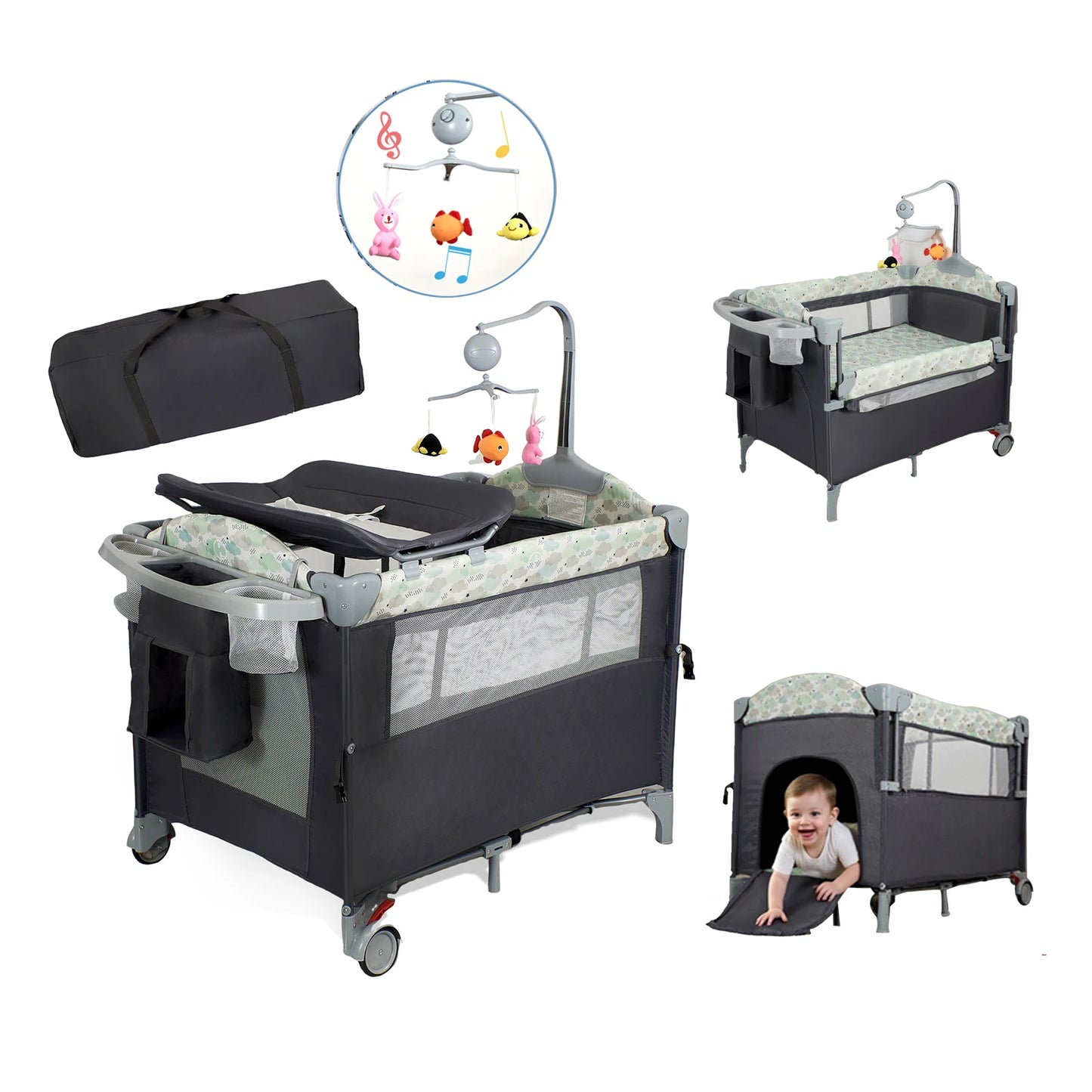 Baby Bassinet Bedside Sleeper & Portable Play Yard with Changing Station