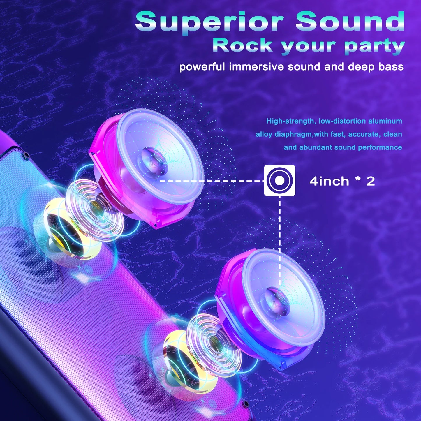 Portable Wireless Bluetooth Karaoke Speaker with 2 Microphones, RGB Lights & Deep Bass Sound System
