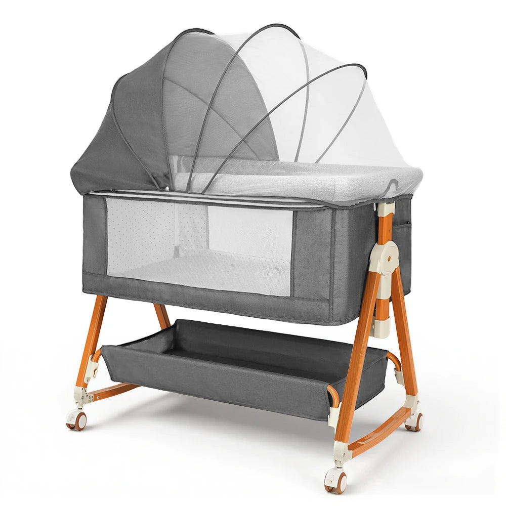 3-in-1 Baby Bedside Sleeper Bassinet with Storage Basket, Adjustable Newborn Co-Sleeper Crib